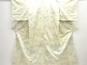 アンティーク　雲取りに草花模様織出し十日町紬着物